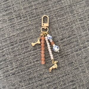 Adorable Dachshund Dog Designer Inspired Brown & Gold Beaded Bag Charm Keychain